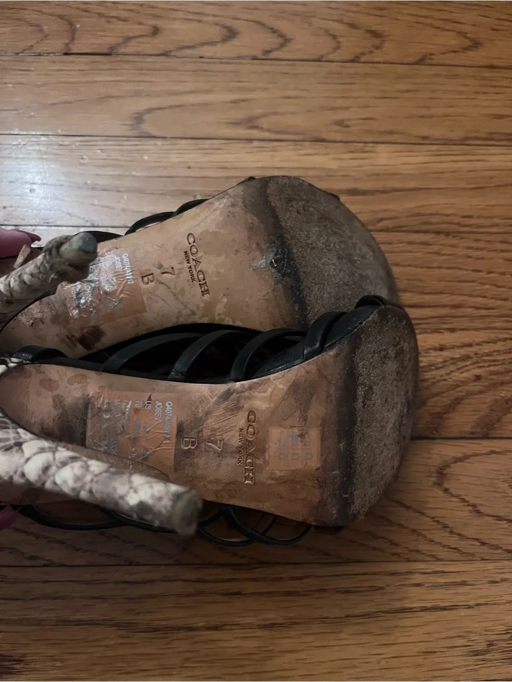 Well worn Coach Black Strappy Cage High Heel Sandals